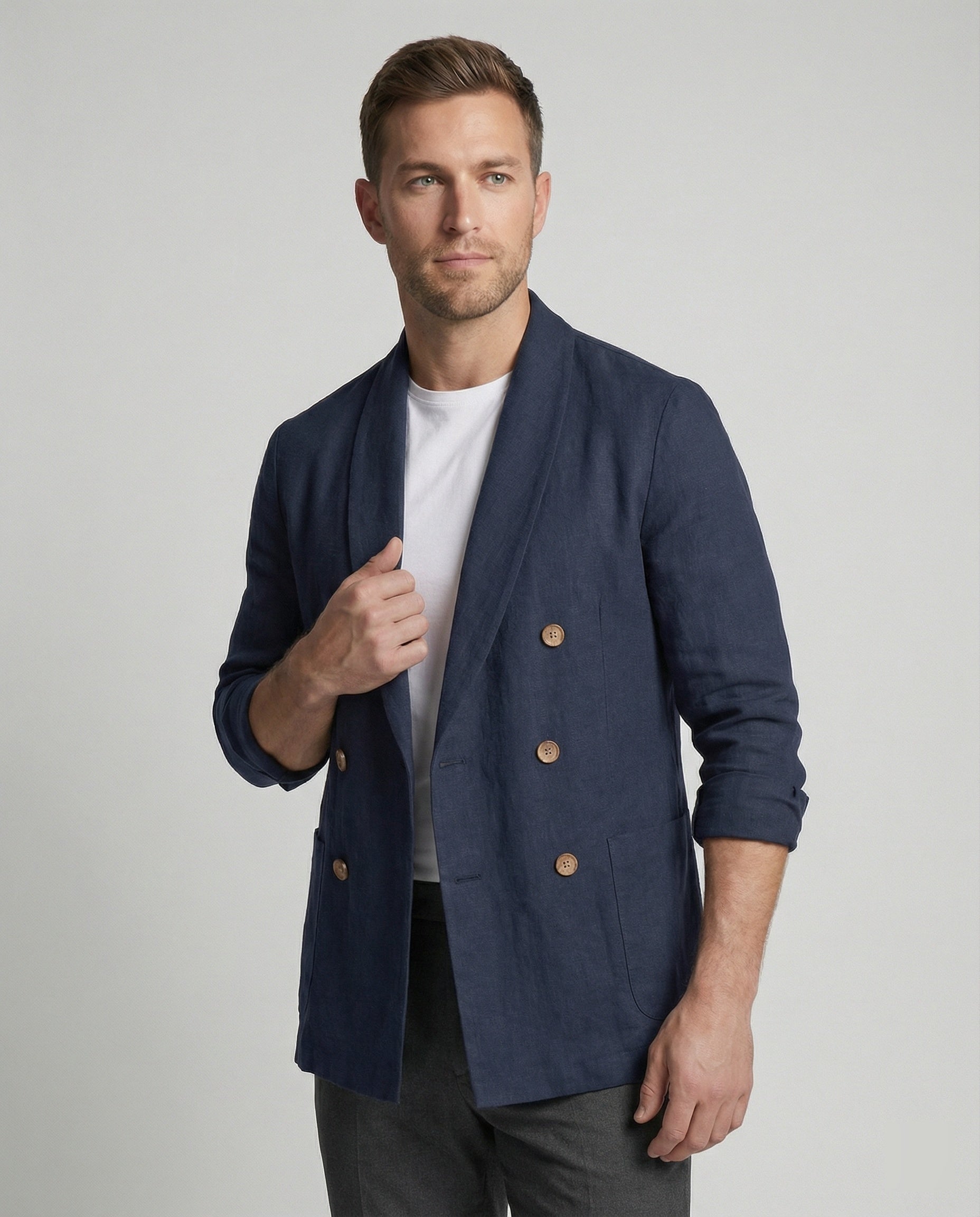 Herren Leinenjacke Leicht Doppelknopf Sommerjacke - Norvielle