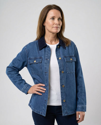 Damen Denimjacke Klassisch mit Brusttaschen