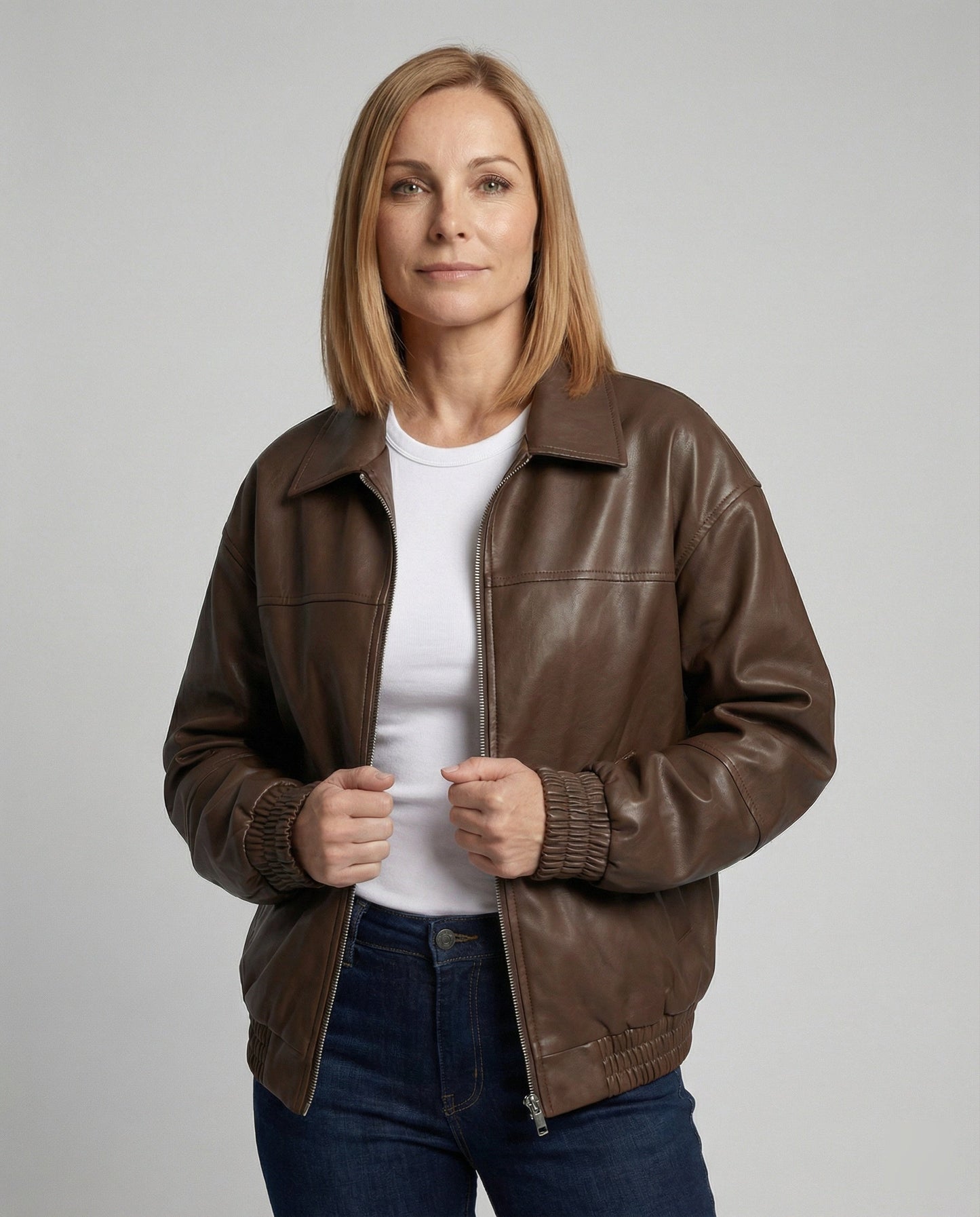 Damen Lederjacke Lässig Mit Nieten