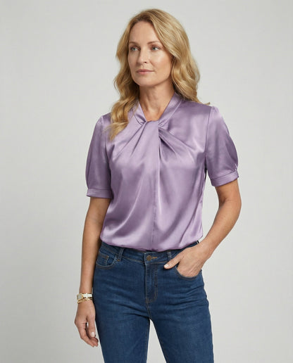 Damen Satin Bluse mit Krawattenkragen Elegant - Norvielle