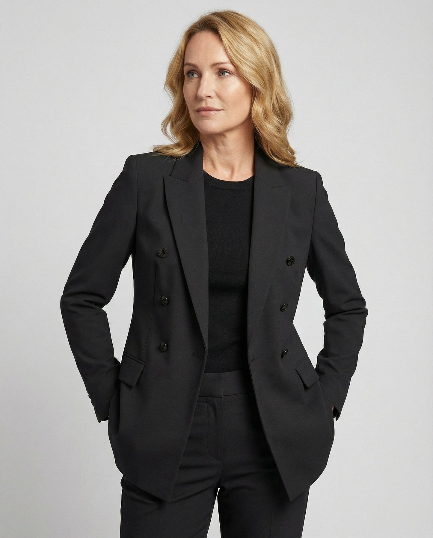 Damen Doppelreihenblazer Elegant Schwarz - Norvielle