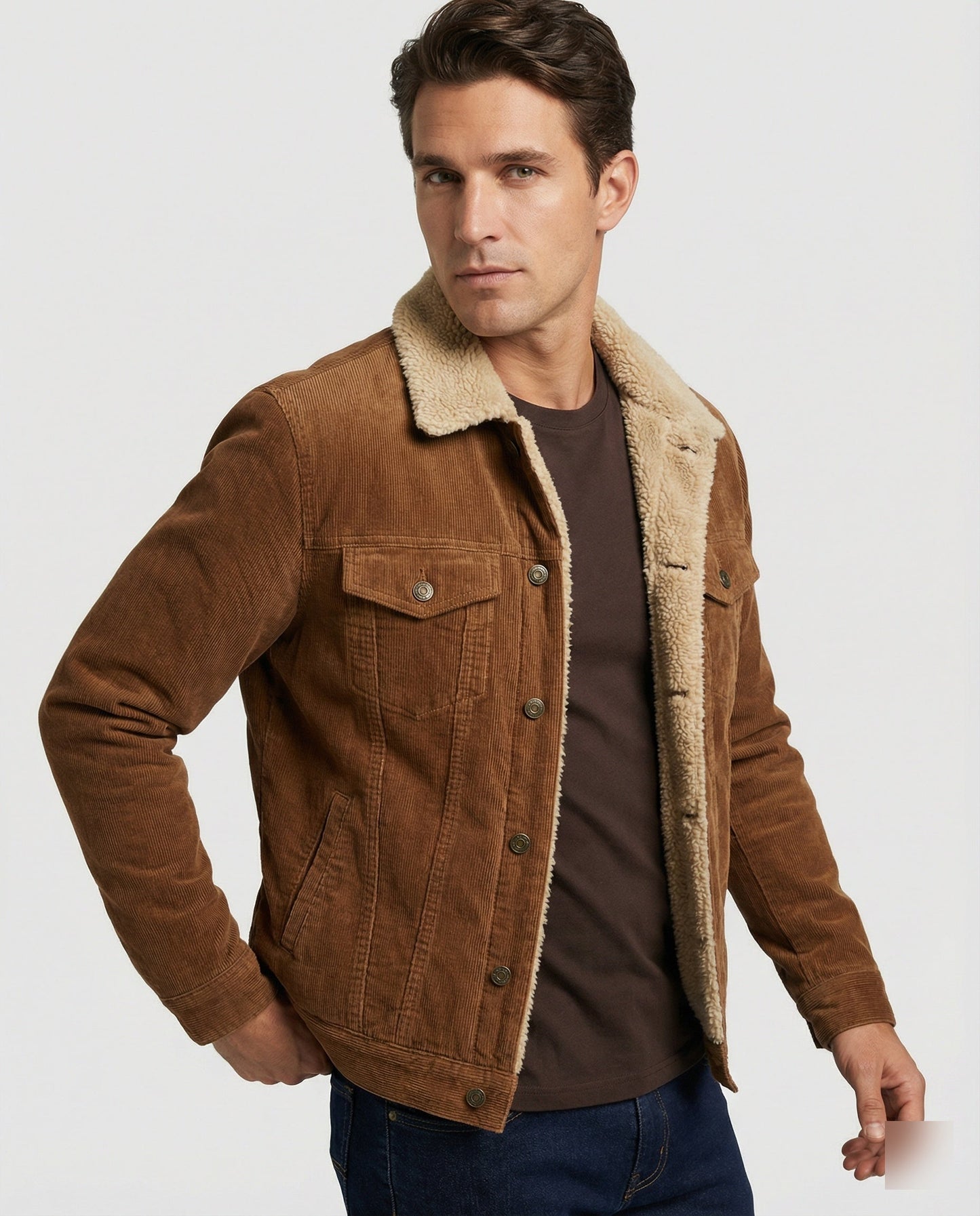 Herren Lederjacke Cord Elegant Schwarz - Norvielle