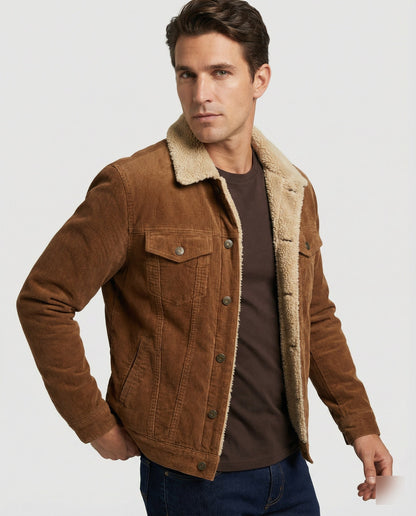 Herren Lederjacke Cord Elegant Schwarz - Norvielle