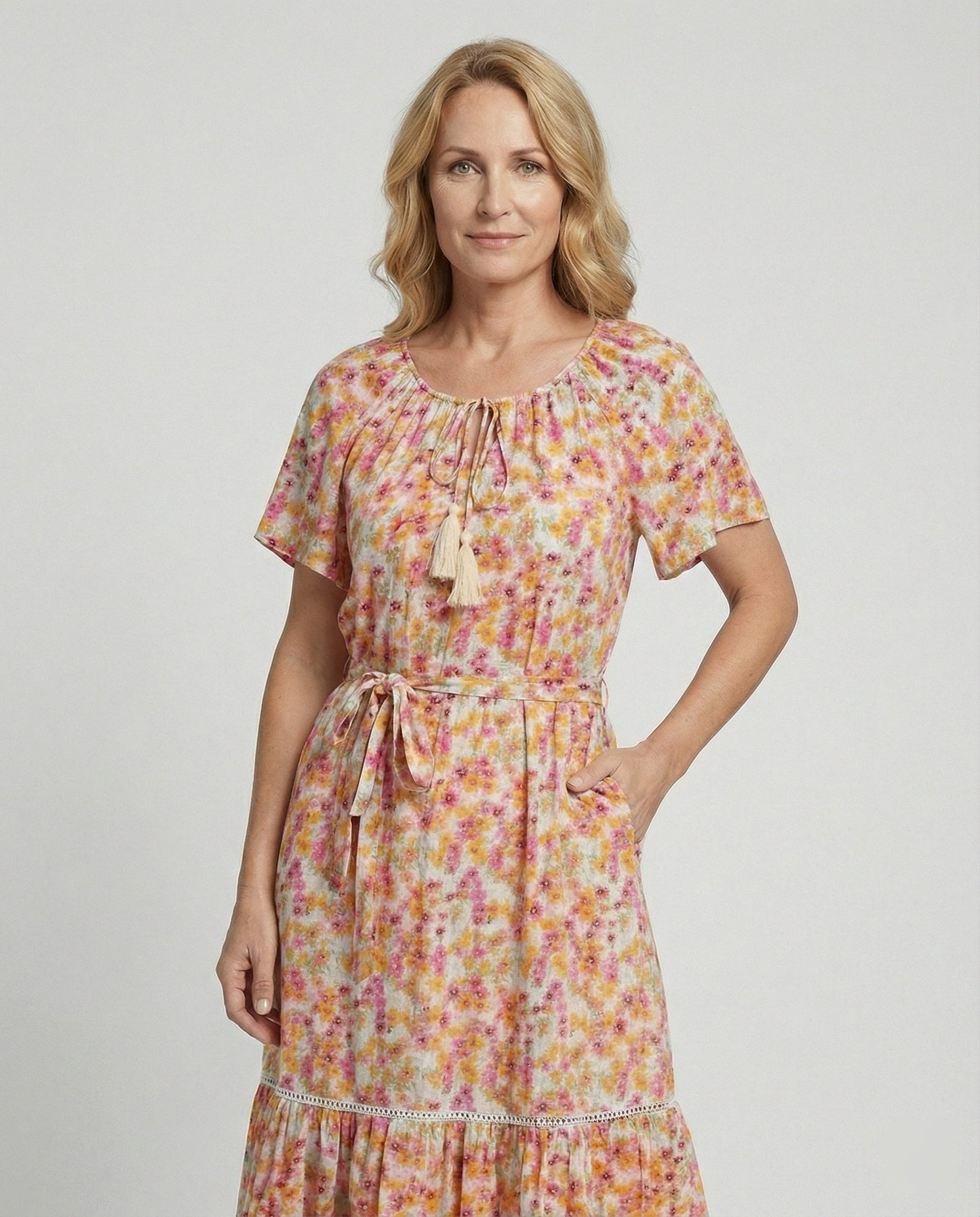 Damen Sommerkleid Blumenmuster Midi Elegant - Norvielle