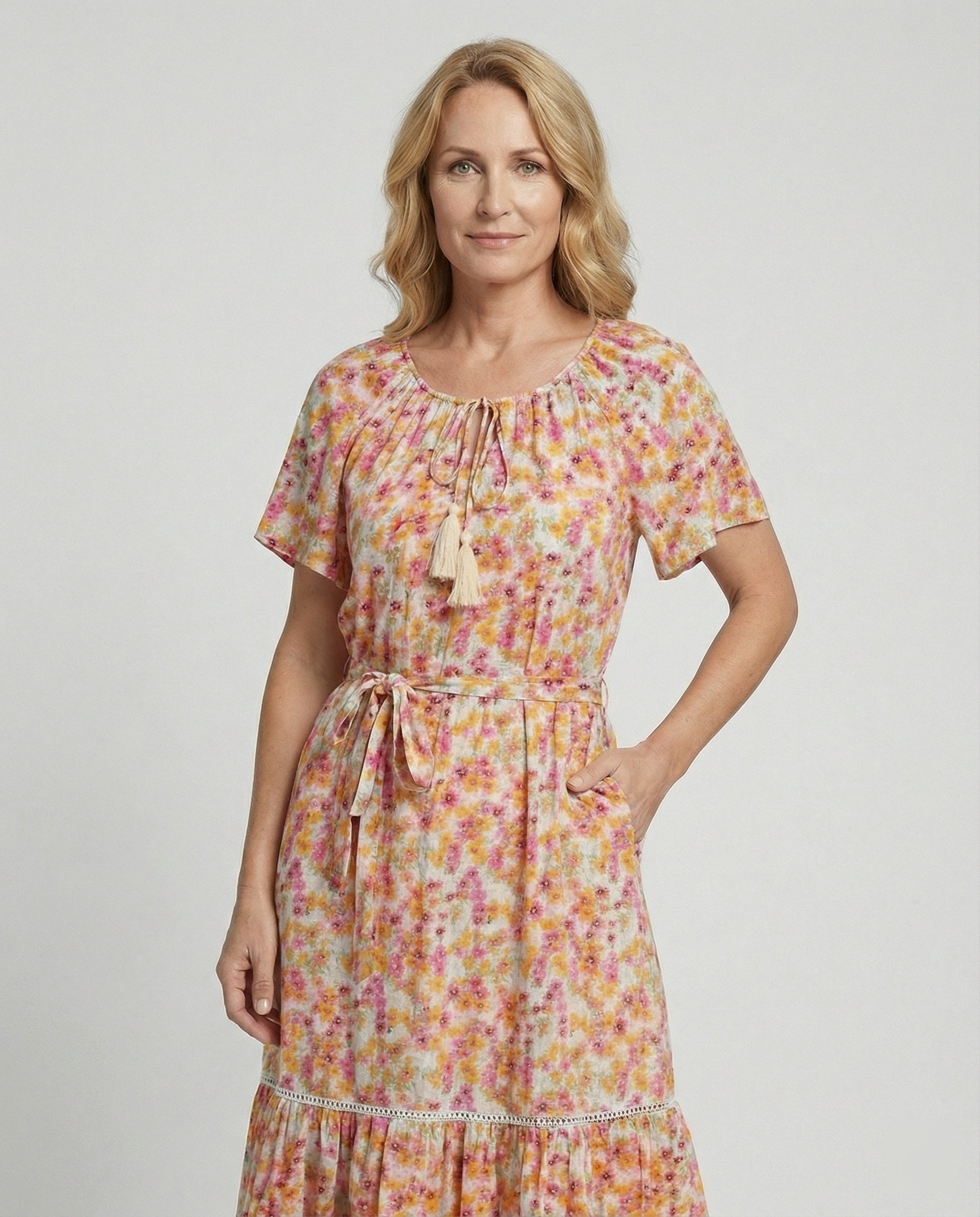 Damen Sommerkleid Blumenmuster Midi Elegant - Norvielle