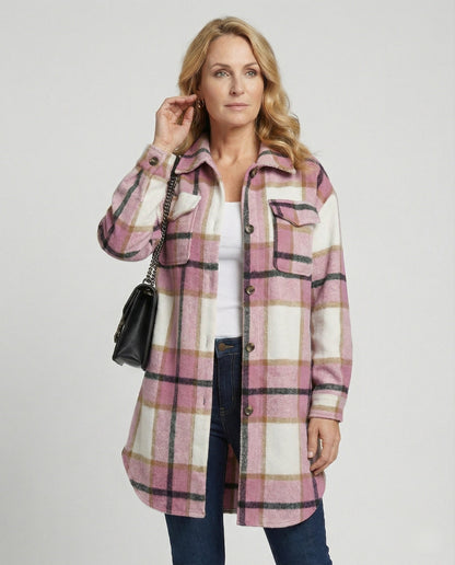Damen Oversized Hemdjacke Kariert Lässig - Norvielle