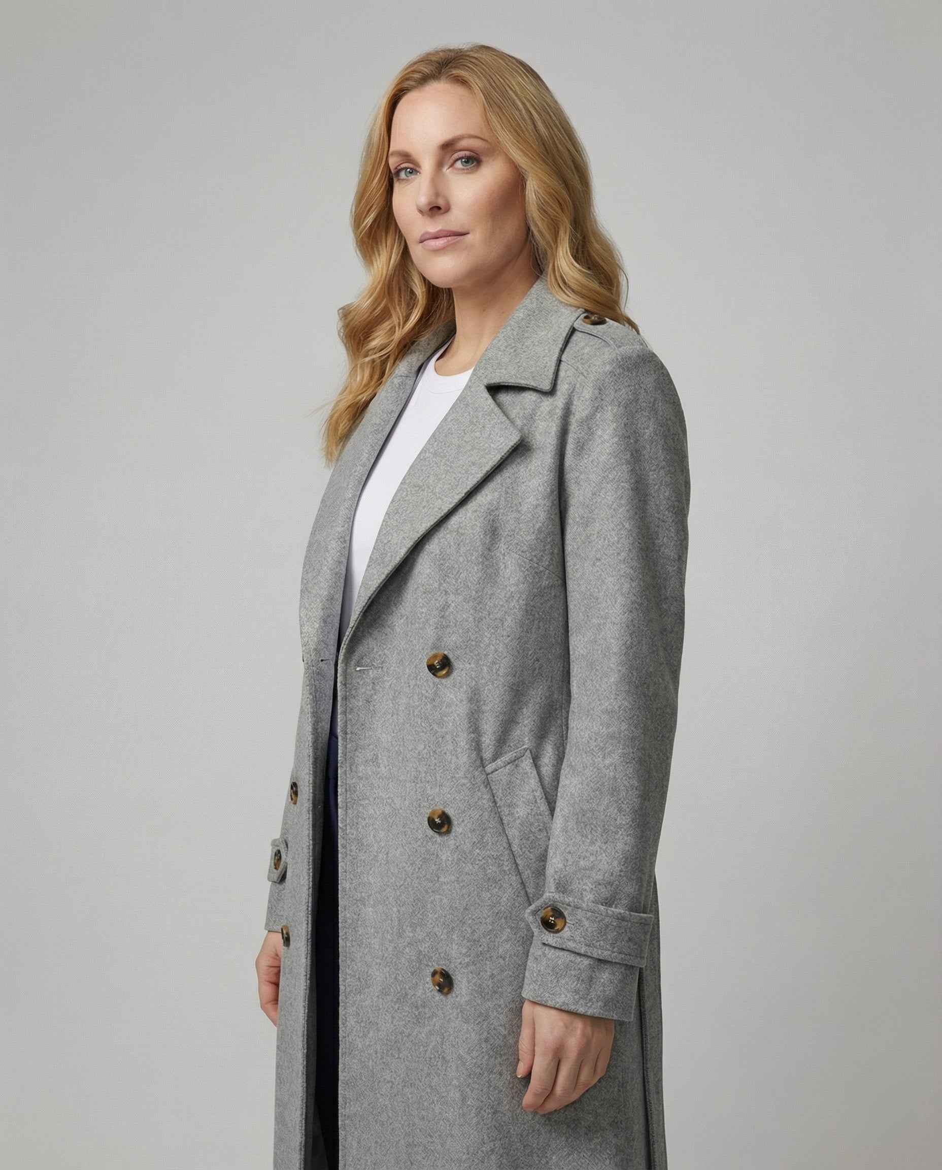Damen Eleganter Langcoat Überwurf mit Doppelknoten - Norvielle