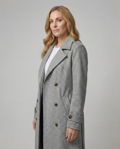 Damen Eleganter Langcoat Überwurf mit Doppelknoten - Norvielle
