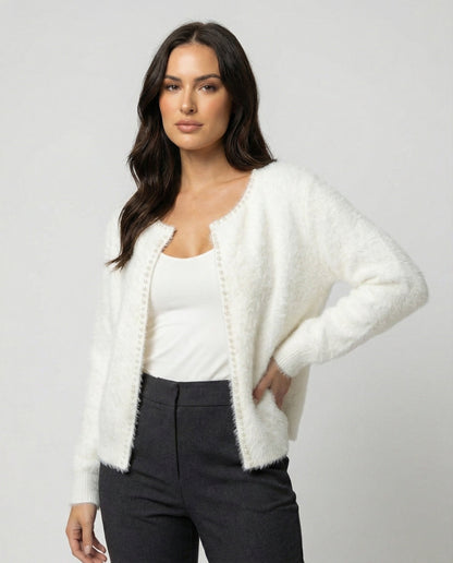Damen Strickjacke Flauschig Perlen Verzierung - Norvielle