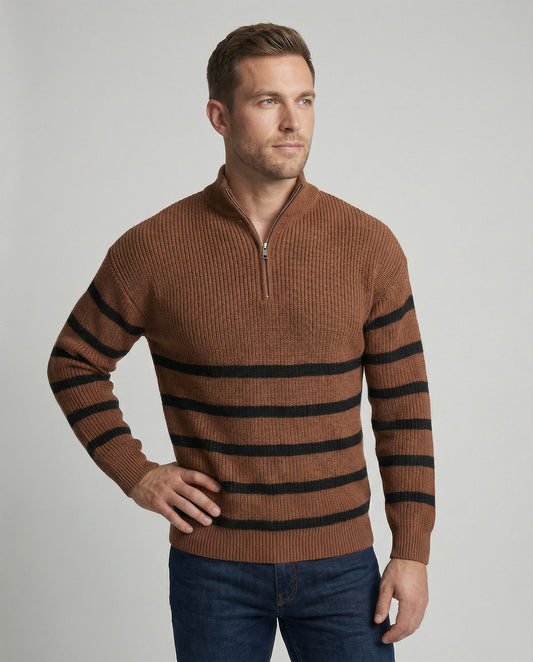 Herren Strickpullover Gestreift Mit Halbreißverschluss - Norvielle