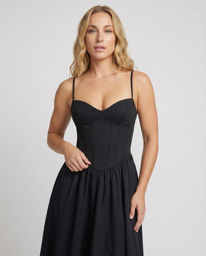 Damen Abendkleid Tailliert Schwingrock Langkleid Schwarz - Norvielle