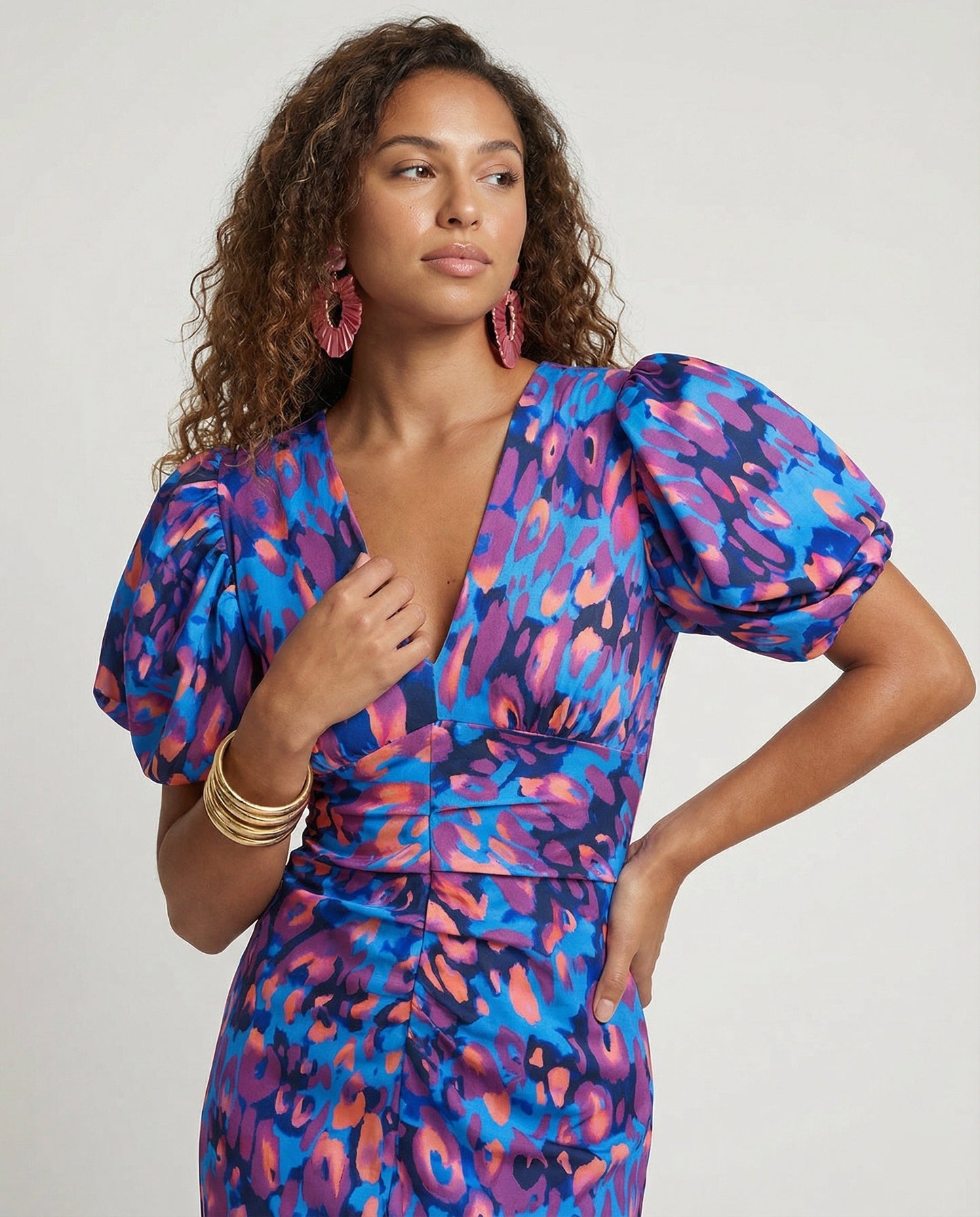 Damen Abendkleid Puffärmel Glamour