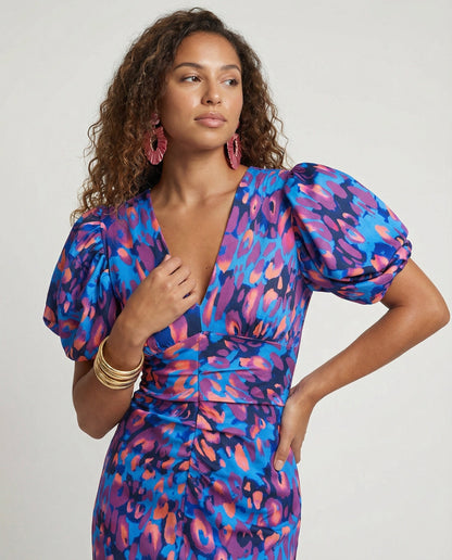 Damen Abendkleid Puffärmel Glamour
