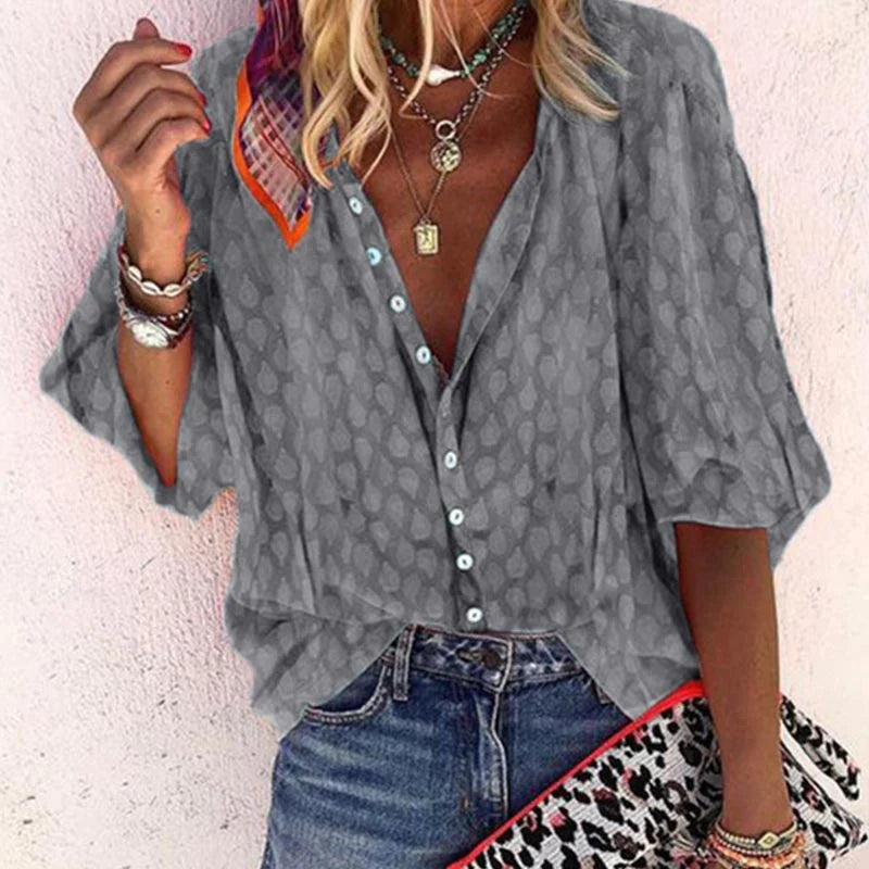 Damen Bluse Mit Bedruckung Freizeit Knopfleiste Modern