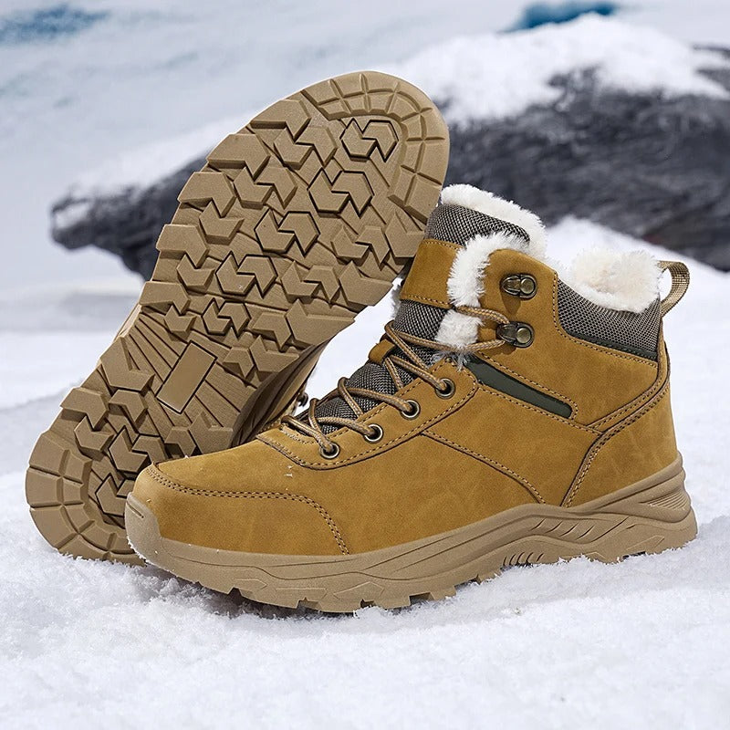 Wasserdichte Damen Winterstiefel Leder Isoliert Warm Schwarz - Norvielle