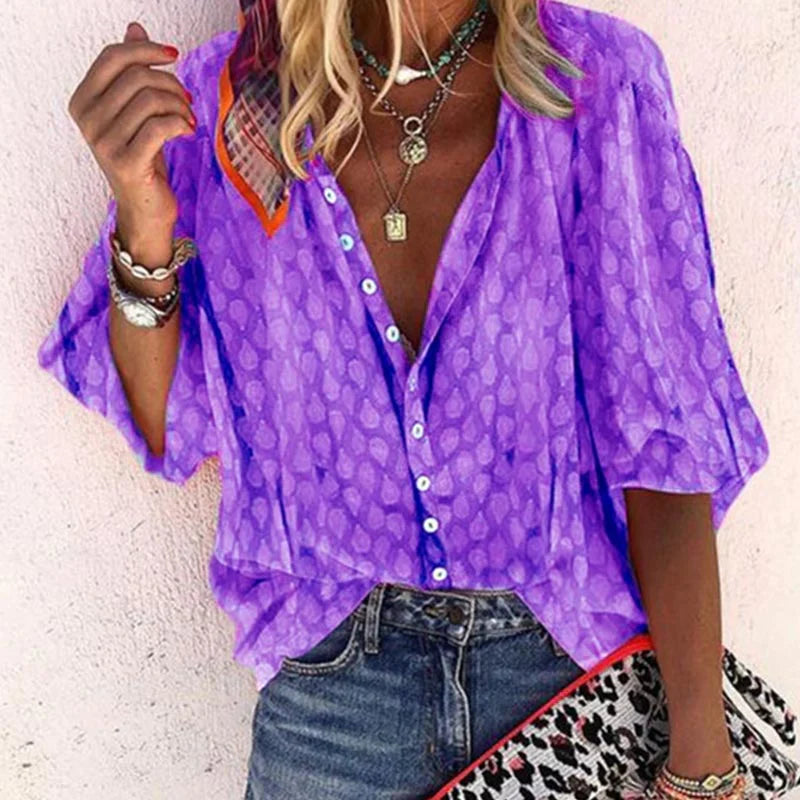 Damen Bluse Mit Bedruckung Freizeit Knopfleiste Modern