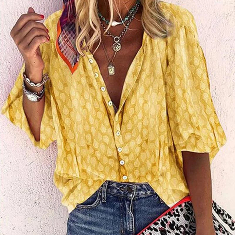 Damen Bluse Mit Bedruckung Freizeit Knopfleiste Modern