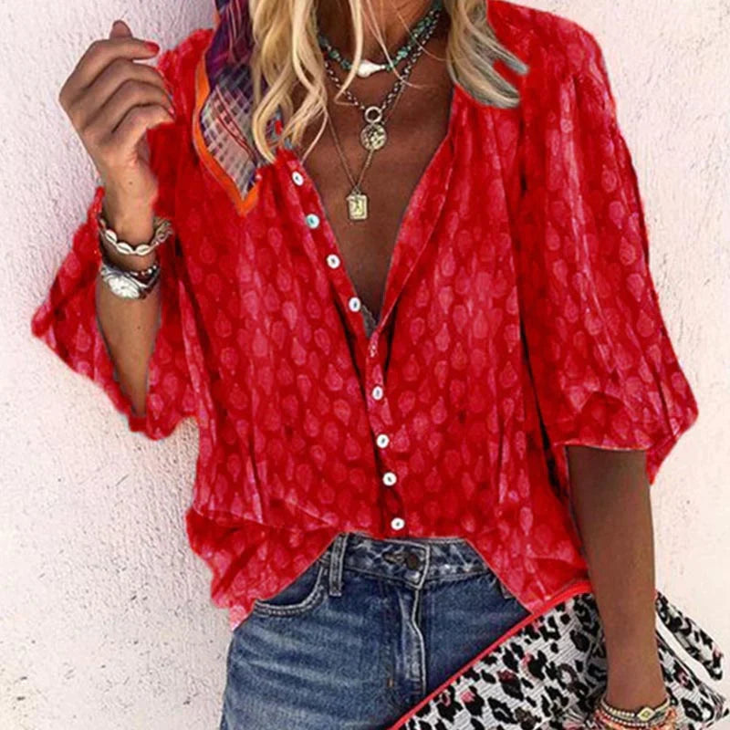 Damen Bluse Mit Bedruckung Freizeit Knopfleiste Modern