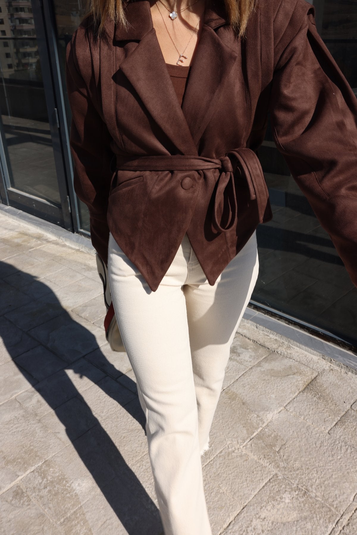 Damen Herbstjacke Vegan mit Taillengürtel Modern