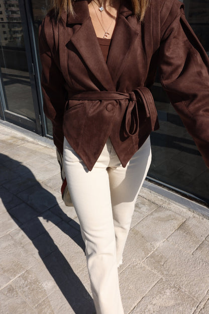 Damen Herbstjacke Vegan mit Taillengürtel Modern