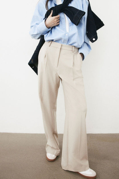 Damenhose Weit Bequem Bundfalten Gerader Schnitt