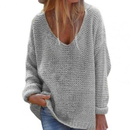 Weicher Damen Strickpullover Oversized V-Ausschnitt Langärmlig Warm