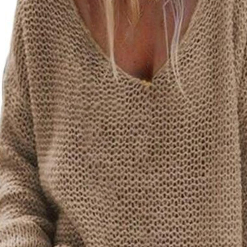 Weicher Damen Strickpullover Oversized V-Ausschnitt Langärmlig Warm - Norvielle