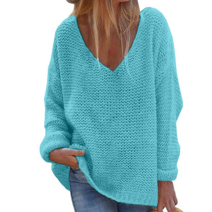 Weicher Damen Strickpullover Oversized V-Ausschnitt Langärmlig Warm