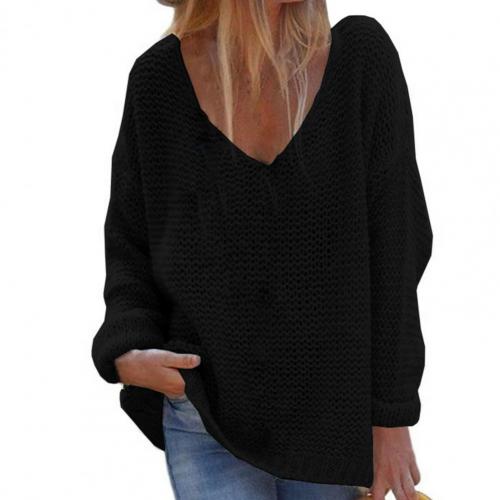 Weicher Damen Strickpullover Oversized V-Ausschnitt Langärmlig Warm