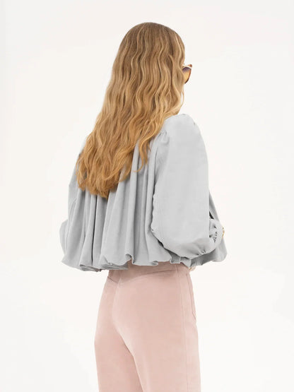 Damen Cropped Bomberjacke Puffärmel Modern