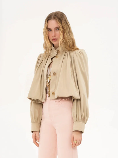 Damen Cropped Bomberjacke Puffärmel Modern
