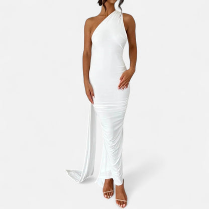 Damen Neckholder Maxikleid Ein Schulter Sommerkleid