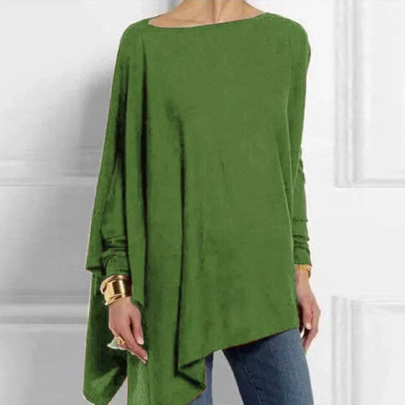 Damen Stricktunika Übergröße Asymmetrisch Lange Ärmel
