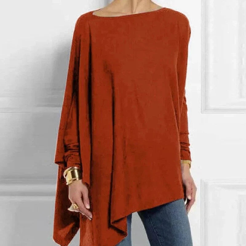 Damen Stricktunika Übergröße Asymmetrisch Lange Ärmel