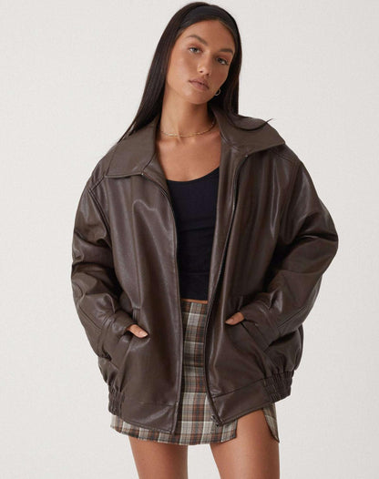 Damen Lederjacke Modernes Design Kunstleder