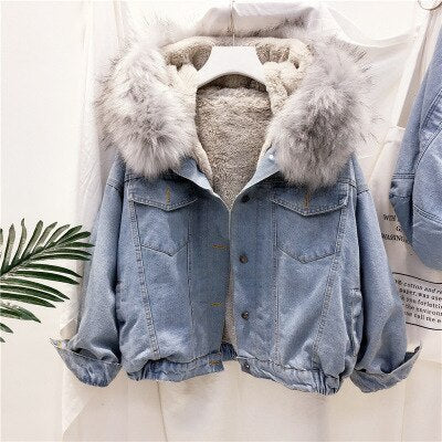 Damen Winterjacke Denim Warm Stilvoll