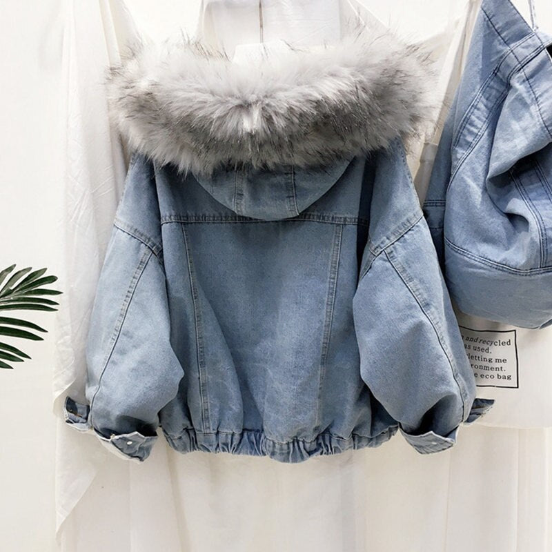 Damen Winterjacke Denim Warm Stilvoll