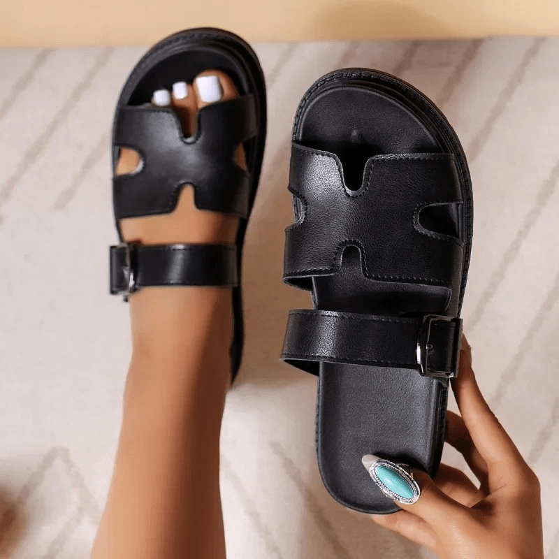 Damen Sandalen Bequem Schlicht Elegantes Leder