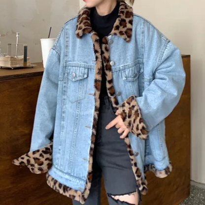 Damen Denimjacke Wendbar Herbst Modern Blau