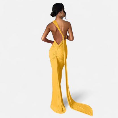 Damen Neckholder Maxikleid Ein Schulter Sommerkleid
