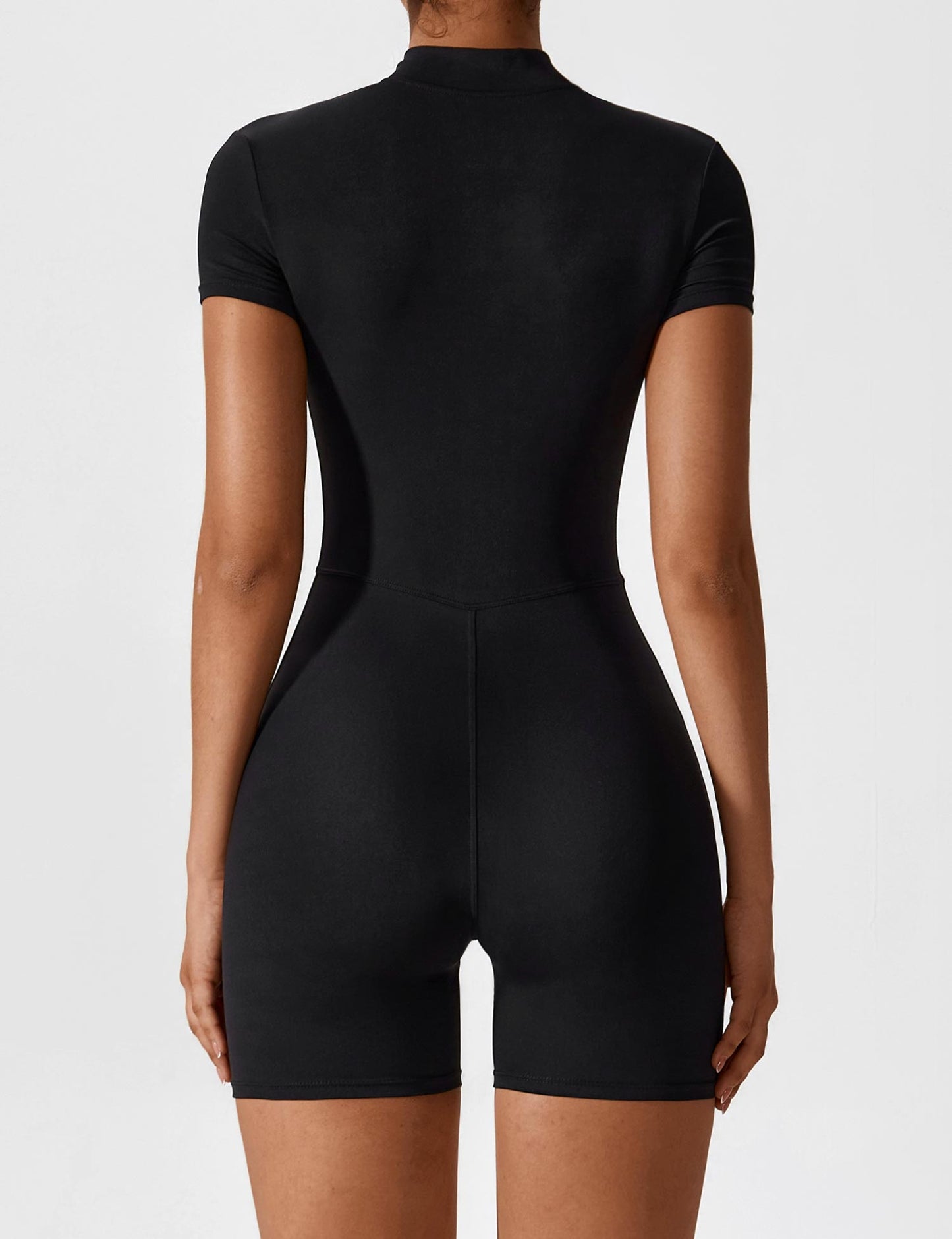 Damen Jumpsuit Kurzarm Nahtlos Reißverschluss