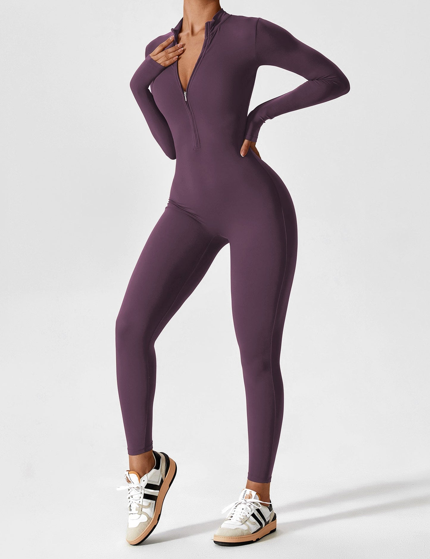 Damen Langarm Sommeranzug Set Reißverschluss Modern