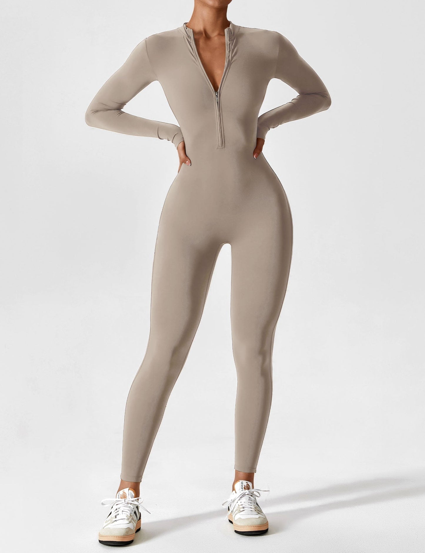 Damen Langarm Sommeranzug Set Reißverschluss Modern