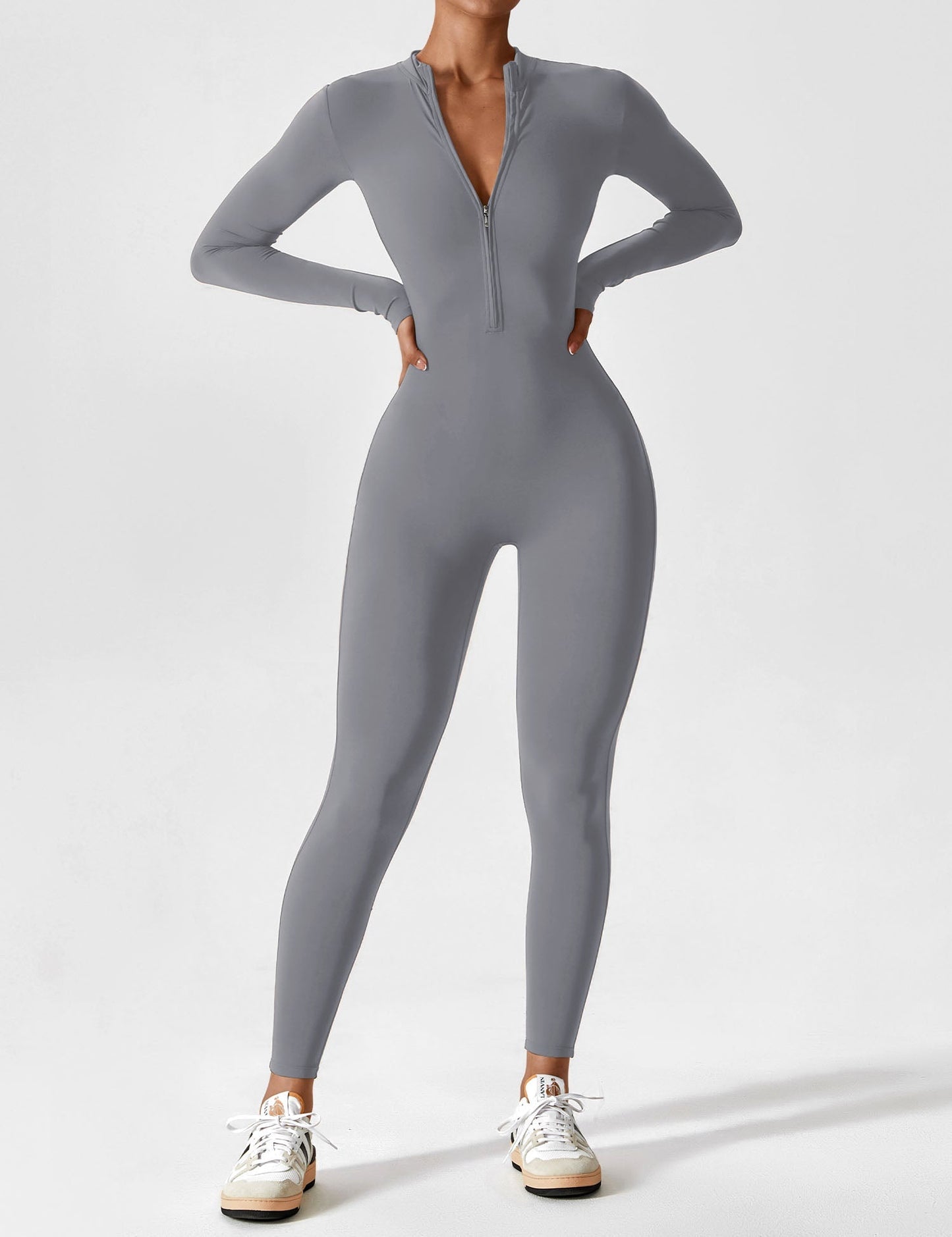 Damen Langarm Sommeranzug Set Reißverschluss Modern