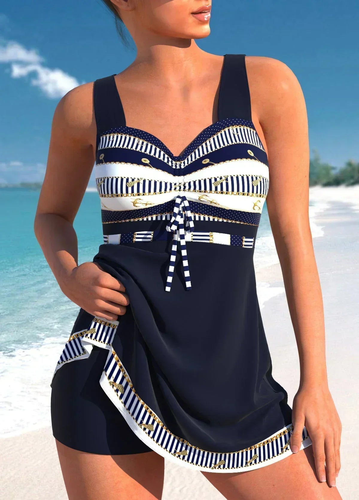 Damen Badeanzug Kurz Elegant Sommerkleid