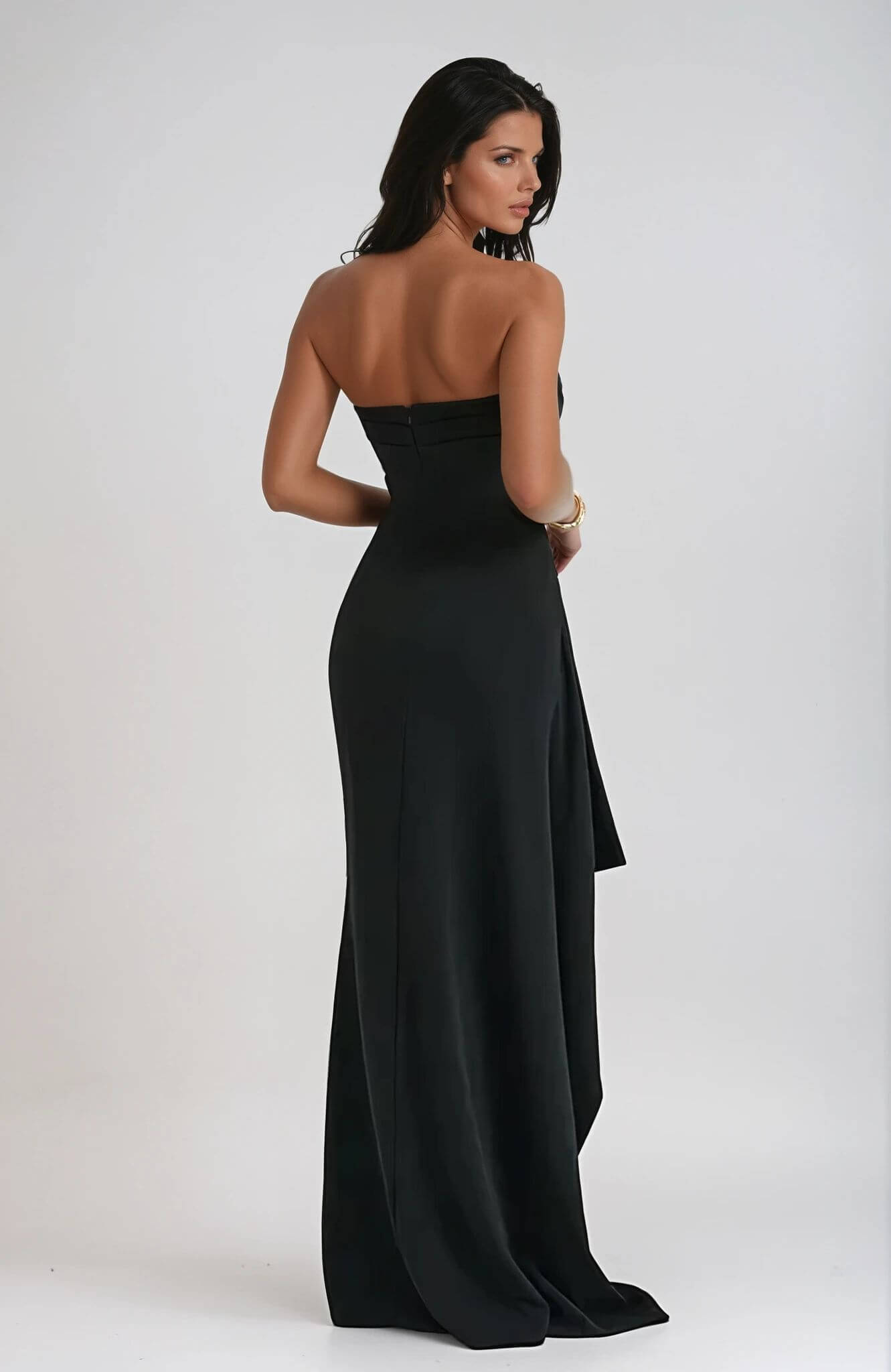 Damen Maxikleid Trägerlos Seiten Schlitz Eleganz