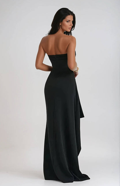Damen Maxikleid Trägerlos Seiten Schlitz Eleganz