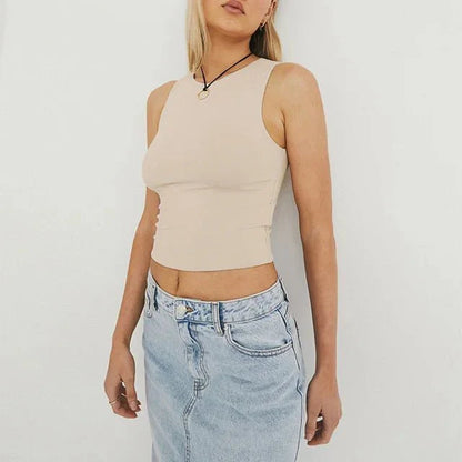Damen Ärmelloses Crop- Bauchfrei Sommer Weiss