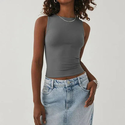 Damen Ärmelloses Crop- Bauchfrei Sommer Weiss