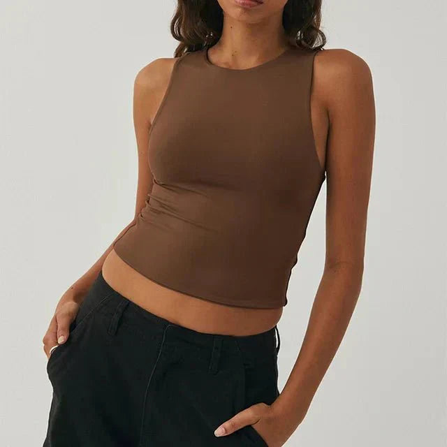 Damen Ärmelloses Crop- Bauchfrei Sommer Weiss